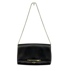 Kate Spade Hanley Camden Way black leather shoulder bag gold chain strap.